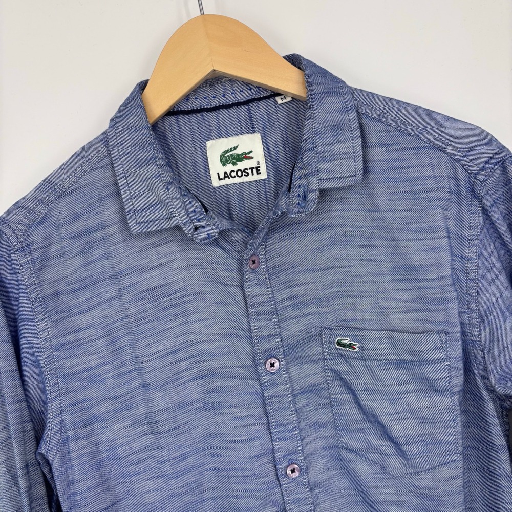 Lacoste Blue Slub Cotton Chambray Button Down Shirt Mens M Long Sleeve Casual